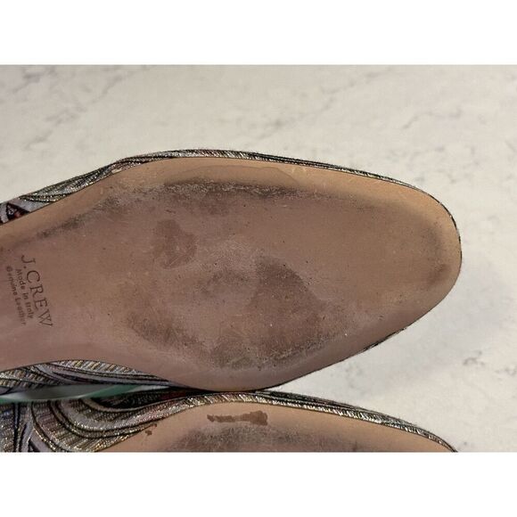 J CREW Jacquard Metallic Smoking Flats LUX Leather Italy Women Size 10 Fast Ship - Picture 14 of 14